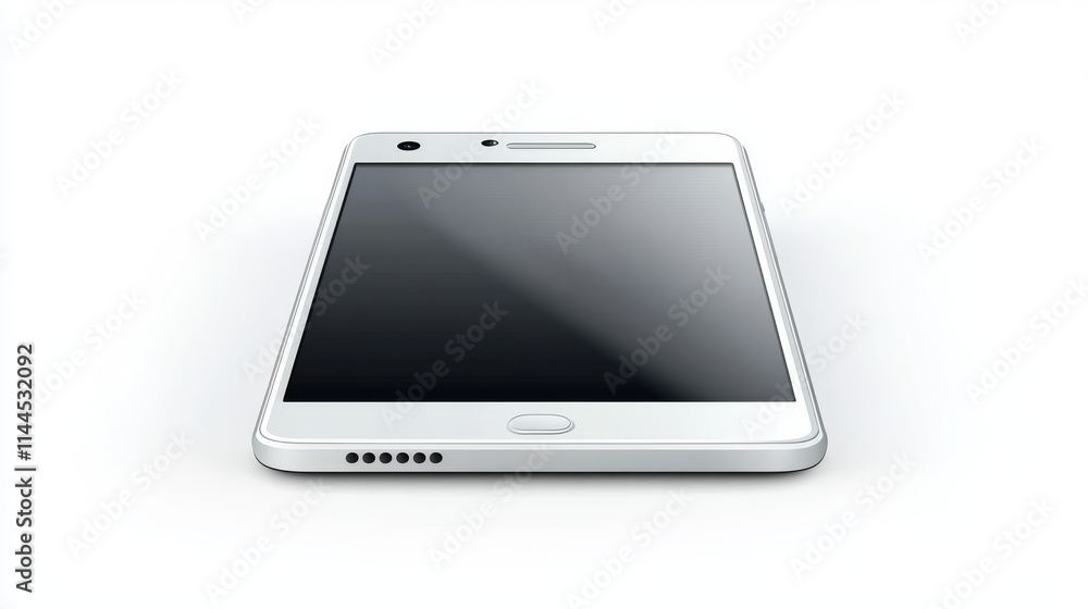 Poster white mobile phone in front and perspective view. vector realistic clay mockup of modern smartphone 