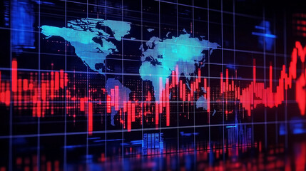 Vibrant Financial Charts Overlaying a Glowing World Map