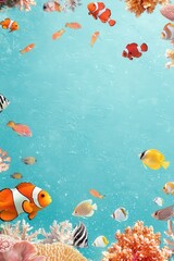 Obraz premium A vibrant coral reef teeming with tropical fish under clear waters