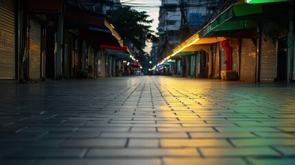 Fototapeta premium Colorful Lights Illuminate Night Market Scene with Empty Streets and Calm Atmosphere