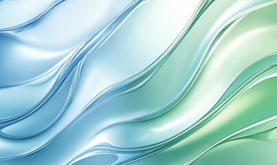 Obraz premium Abstract background with glass, light blue and green shapes, shining in the air, light reflections on metal, sharp edges, light reflections on metal.