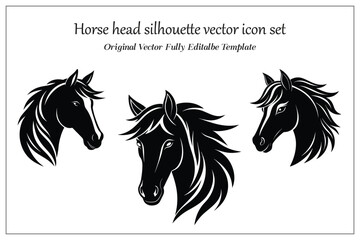 Horse head silhouette vector icon set, white background.