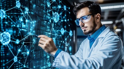 Technician Analyzing Data on Digital Screen
