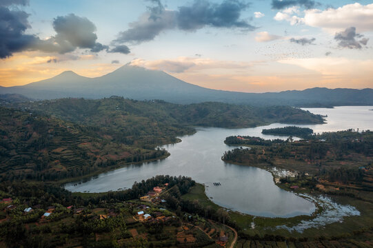 Rwanda Landscape with Mount Sabyinyo Volcano in the Background