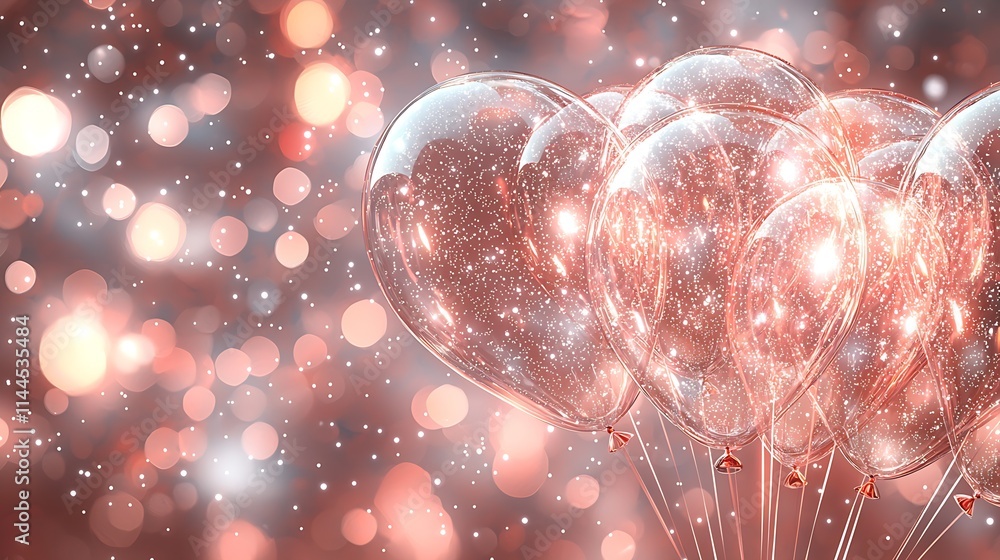 Poster elegant glittery balloons sparkling in bokeh light for celebrations : generative ai