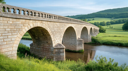 Fototapeta premium Scottish Highlands Stone Bridge with rolling hills and river views, classic European retreat