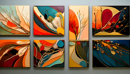 Obraz premium Collection colorful abstract art for wall decoration on digital art concept, Generative AI.