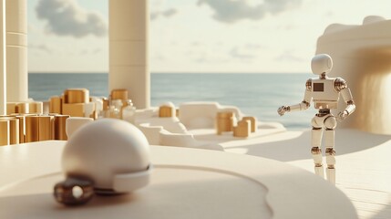 Futuristic Robot in Serene Workspace Environment