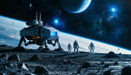 spaceship and moon