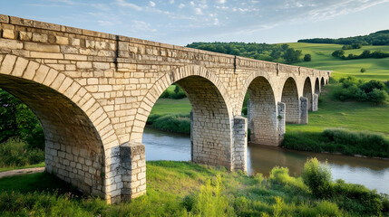 Scottish Highlands Stone Bridge with rolling hills and river views, classic European retreat