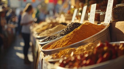 Vibrant Market Stalls Filled with Spices and Culture