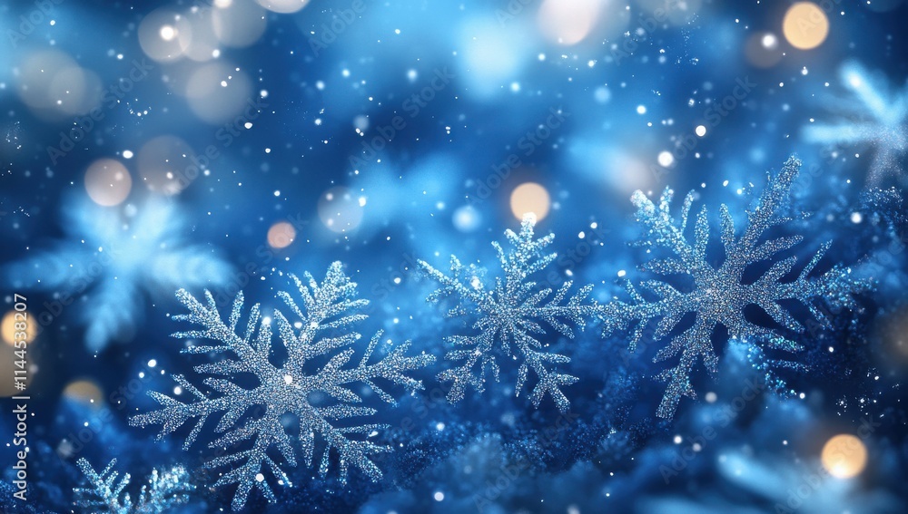 Poster frosty winter wonderland with sparkling snowflakes and soft blue background creating a magical atmos