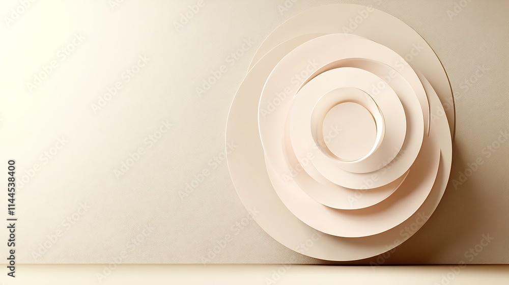 Poster Abstract Layered Circle Art in Soft Beige Tones Creating 3D Effect on Textured Background : Generative AI