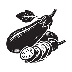 Eggplant Silhouette Vector Illustration, Solid White Background.