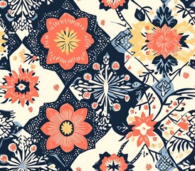 Floral Inspired Geometric Tiles, Intricate Floral Geometric Pattern Art