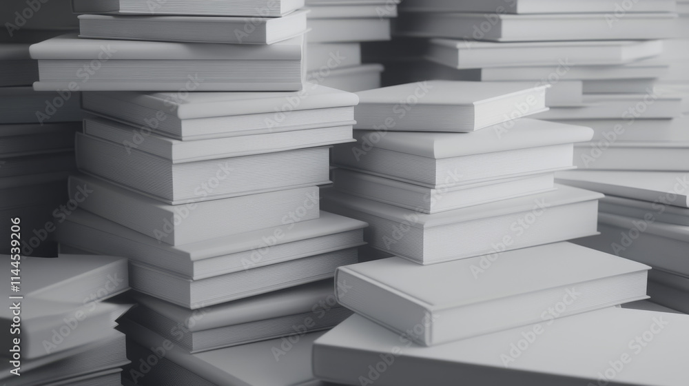 Poster template of stack blank paper book with white cover. vector realistic mock up of 3d lying closed cat