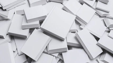 Template of stack blank paper book with white cover. Vector realistic mock up of 3d lying closed catalog, heap big textbook, pile of diary or dictionary with empty hardcover