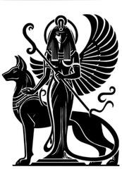 black and white  of an egyptian goddess