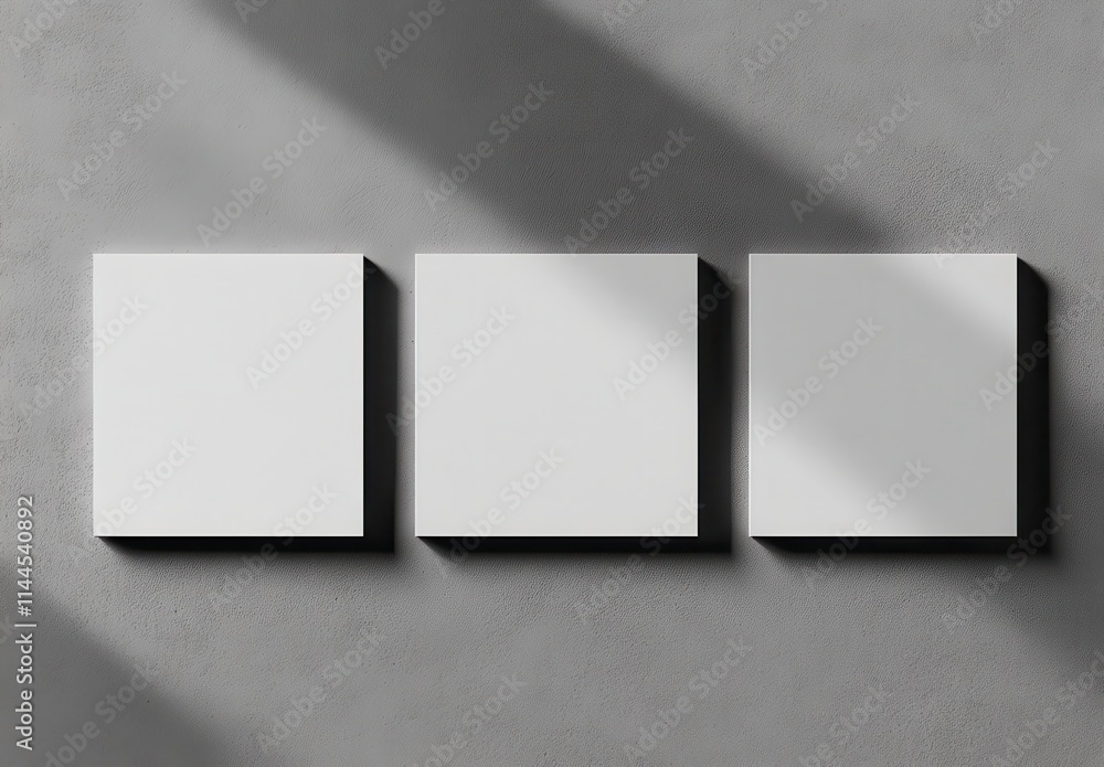 Poster minimalist blank canvas for art display with soft shadows on a gray wall, perfect for showcasing cre