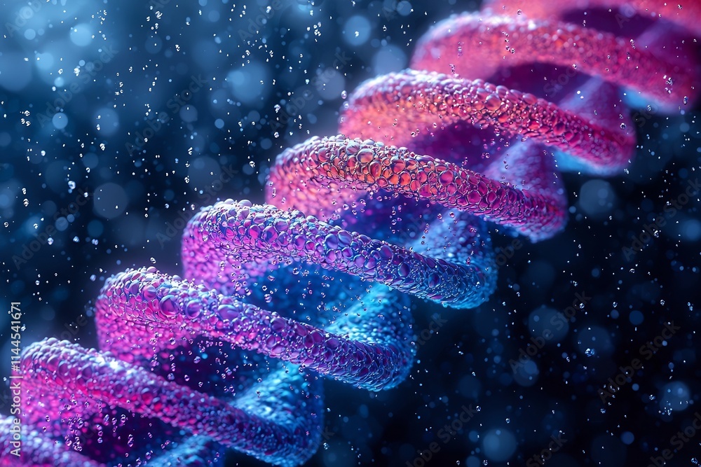 Poster vibrant digital display of colorful genetic strands for biotechnology and science concepts