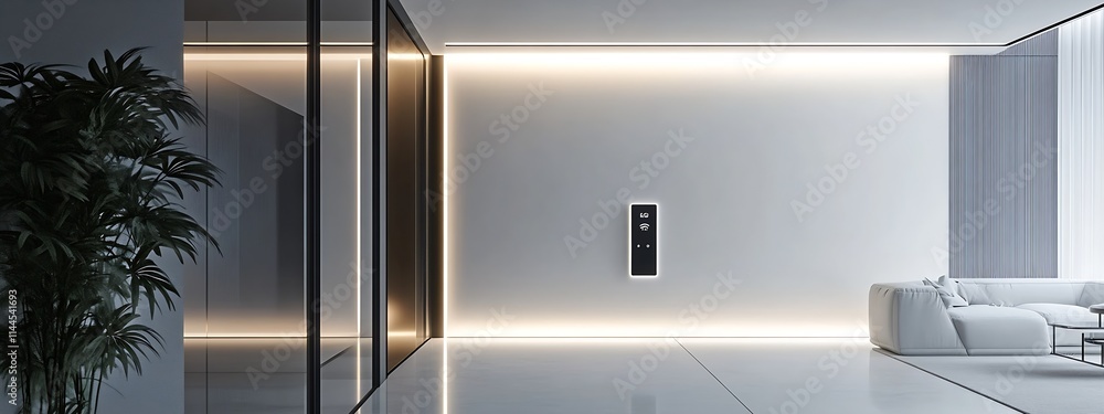 Poster contemporary open space interior with sleek design and ambient lighting : generative ai