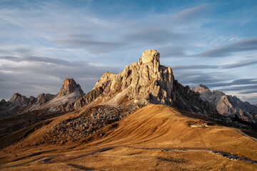 Passo Giau in Italian Dolomites during Sunset