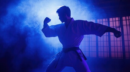 Obraz premium A martial artist in a defensive stance, ready to block an attack during a training session