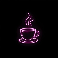 Obraz premium Neon Glowing coffee cup for bar, cafe, restaurant.Pink Colour Neon.