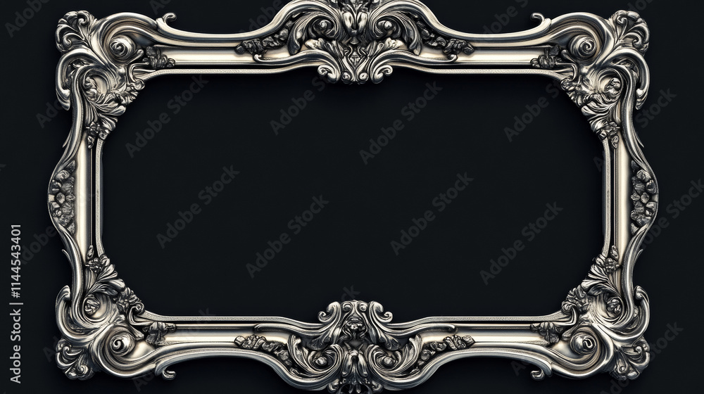 Poster square ui game frames, medieval silver borders. textured ornate gui elements with curve decorated ri