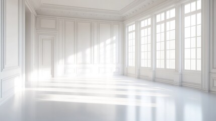 Elegant Minimalist Interior with Tall Windows and Sunlight : Generative AI