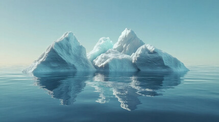 A serene view of icebergs floating in calm waters, reflecting their majestic forms against a clear, blue sky.