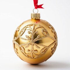 Christmas ball gold ornament on white background