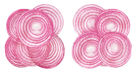 fatias de cebola roxa visto de cima isolado em fundo transparente