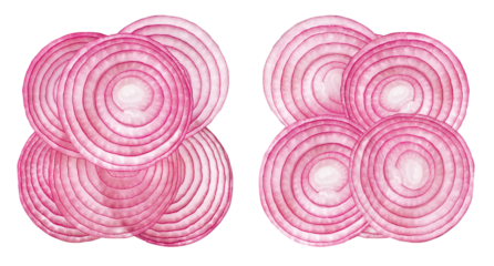 fatias de cebola roxa visto de cima isolado em fundo transparente