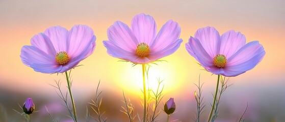 Sunset Cosmos Flowers  Soft Light  Blooming Beauty  Nature Photography