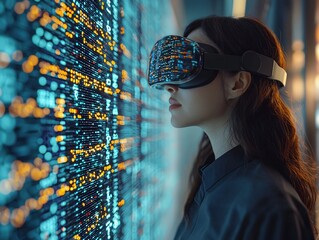 Futuristic Virtual Reality Interface Displaying Immersive Genetic DNA Sequences in Lab Setting