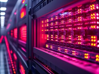 Futuristic DNA Sequencing Machine with Illuminating Neon Lights and Digital Display