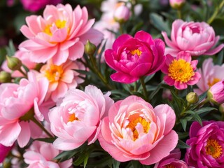 Obraz premium Pink peony flowers in full bloom creating a stunning and vibrant background, beauty, background