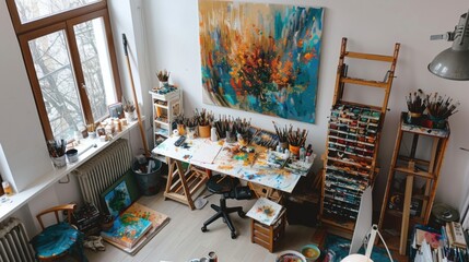 A vibrant artist's studio, overflowing with color and creativity!