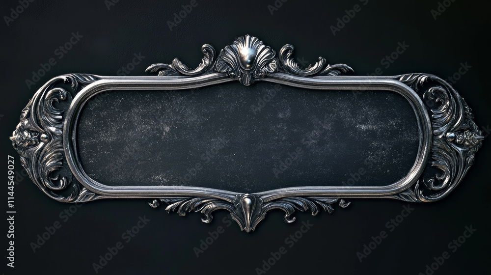 Poster medieval ui game frame metal border for button. fancy vintage ornament for rpg app in royal style. i