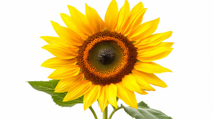 Obraz premium Ripe sunflower with yellow petals and a dark center against a white background