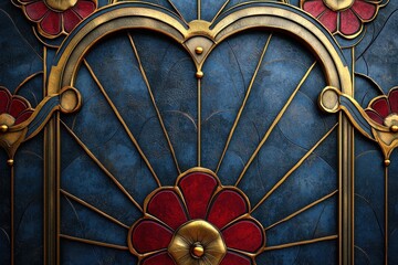 Obraz premium Intricate art deco style architecture detail with floral motif and vibrant colors
