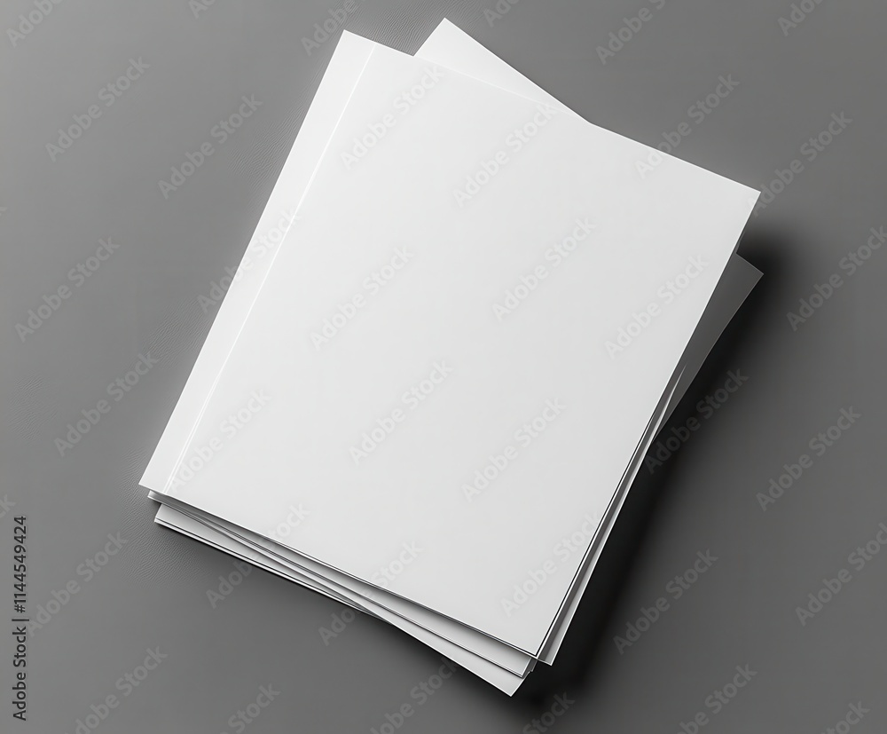 Poster stacked blank sheets of paper on a simple gray background ideal for custom design mockups and creati