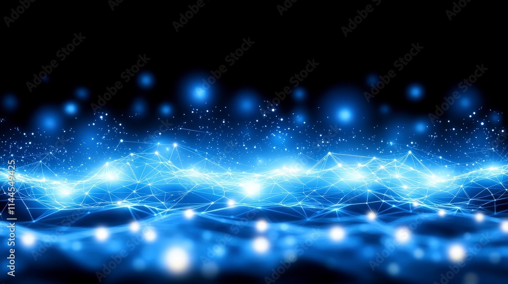 Poster abstract blue polygonal network data technology connection background