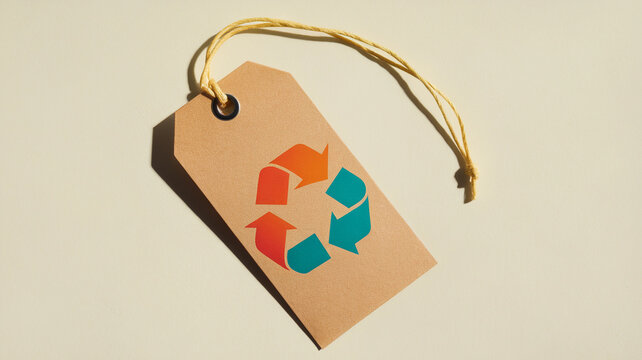 Eco-friendly kraft tag with colorful recycle symbol