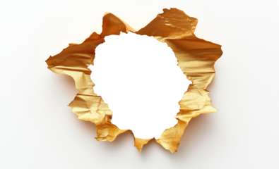 Creative rip effect frame with shiny gold foil on transparent background