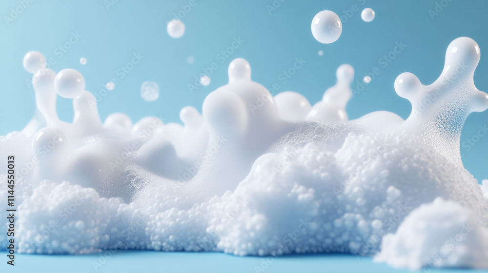 Poster 3d shampoo soap sud and bubble isolated vector set. realistic soapy detergent bath texture design il