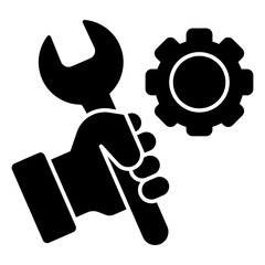 Editable design icon of wrench with gear, technical tools
