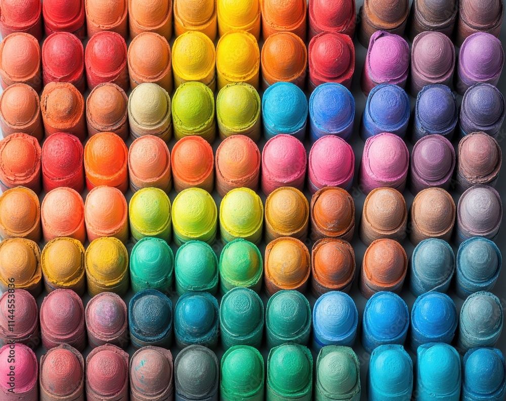 Aufkleber vibrant arrangement of colorful pastel chalks in a spectrum displaying a beautiful range from red to