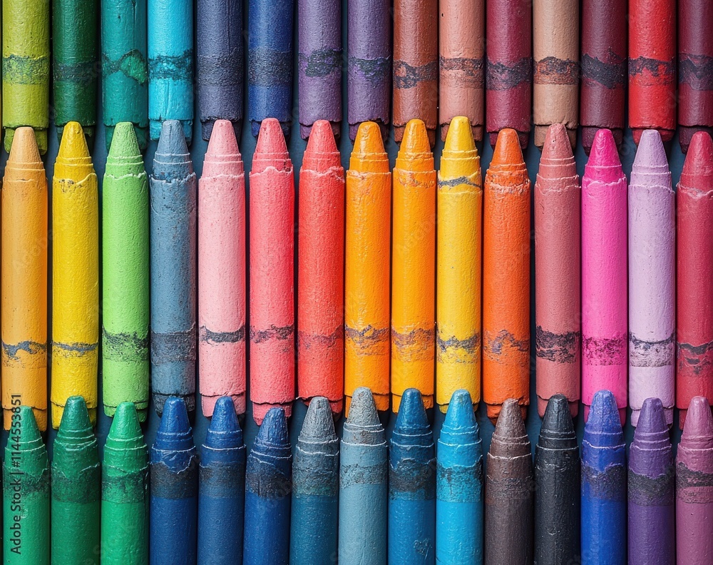 Poster vibrant arrangement of crayons in various colors displayed in a creative pattern with a textured bac